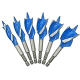 GMTOOLS Auger Drill Bit Set for Wood, ‎1/2', 5/8', 3/4', 7/8', 1' and 1-1/8' Inch Size, 6-Piece Impact Wood Drill Bit with Hex Shank Quick Change for Hardwood and softwood, Plastic, etc