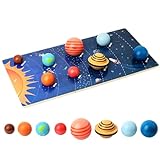 Wooden Solar System Model Board, Montessori Toys Planets Puzzle Science STEM Space Learning for Kids 4-8 with 3D Planets Models, Prechool Educational Gift for Boys Girls