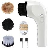 Portable Electric Shoe Polishers, Muxinaz Mini Electric Shoe Shine Kit USB Rechargeable Electric Leather Shoe Brush Handheld Dust Cleaner Shine Kit for Home Leather Care Device (White) (MHS001)