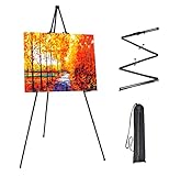 Upgraded 63' Easel Stand for Wedding Sign & Poster Folding Easel Stand for Display Adjustable Height Portable Art Painting Easel with Bag Lightweight Metal Tripod Floor Standing Black