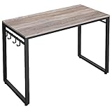 VASAGLE Computer Writing Desk, 39 Inch Office Study Table, Work from Home, with 8 Hooks, Metal Frame, Industrial, 39.4', Greige