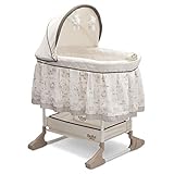 Delta Children Rocking Bedside Bassinet - Portable Crib with Lights Sounds and Vibrations, Play Time Jungle