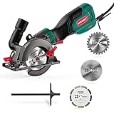HYCHIKA 6.2A Mini Circular Saw, Compact Hand Saw with 3 Blades - Max 1-7/8'' Cut Depth, 10ft Cord, For Wood, Metal, Tile, Plastic