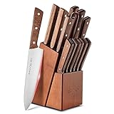 Emojoy 15pcs Kitchen Knife Set, Kitchen Knife Set with Block, High Carbon Stainless Steel Knives with Wooden Handle