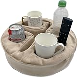 Couch and Bed Cup Holder Pillow, Sofa Organizer Caddy for Drinks, Remotes, Phones, Snacks (Beige)