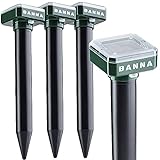BANNA Solar Sonic Mole Repellent Groundhog Repeller Snake Repellent Gopher Deterrent Vole Chaser Spikes Traps Rodents No Killing - Protect Your Lawn and Garden of Outdoor (4 pcs Square)