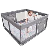 PandaEar Large Playpen for Toddlers, Sturdy Baby Play Yards with Soft Breathable Mesh, Indoor & Outdoor Kids Activity for Infant Safety (50'×50')-Grey