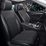 Black Panther 1 Pair Luxury PU Car Seat Covers Protectors for Front Seats, Triangle Pattern, Compatible with 95% Cars (Sedan/SUV/Pickup/Van) - Black