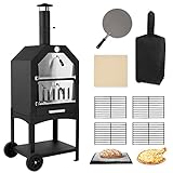 Outdoor Pizza Oven Wood Fired Pizza Oven Patio Portable Pizza Maker Cooking Grill with Wheels Waterproof Cover for Backyard Camping