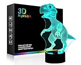 Wiscky Dinosaur Toys 3D Night Light Lamp - Children Kids Gift for Boys, 7 LED Colors Changing Lighting, Touch USB Charge Table Desk Bedroom Decoration, Cool Gifts Ideas Birthday Xmas for Baby Friends