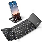 Samsers Foldable Bluetooth Keyboard with Touchpad, Full-Size Wireless Folding Keyboard with PU Leather, Portable Travel Keyboard for iOS Android Windows Mac OS, Support 3 Devices (BT5.1 x 3), Black