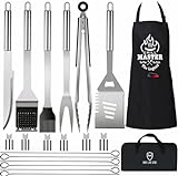 Grill Utensils Set,BBQ Grilling Accessories, Grill Set Gifts for Men Grill Tools,MUJUZE Barbeque with Apron, Stainless Steel Grill Kit Set Gifts for Men or Dad,Outdoor Camping Best Gifts (Style 2)
