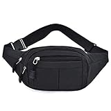 heavKin Men's and Women‘s Oxford Sport Fitness Waist Pack -Fanny Pack with 3-Zipper Pockets, Waist Bag Travel -Adjustable Belt for Workout Vacation Hiking (Black, 14X28X10cm)