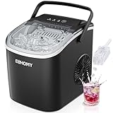 EUHOMY Countertop Ice Maker Machine with Handle, 26lbs in 24Hrs, 9 Ice Cubes Ready in 6 Mins, Auto-Cleaning Portable Ice Maker with Basket and Scoop, for Home/Kitchen/Camping/RV. (Black)