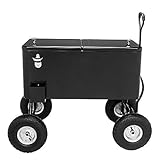 VINGLI 80 Quart Wagon Rolling Cooler Ice Chest, w/Long Handle and 10' Wheels, Portable Beach Patio Party Bar Cold Drink Beverage , Outdoor Park Cart on Wheels (Black-Wagon)