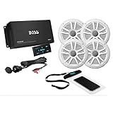 BOSS Audio Systems ASK904B.64 Marine Boat 6.5 inch Speakers and 4 Channel Amplifier - 500 High Output, Bluetooth Remote, USB and Auxiliary, Waterproof Pouch, Hook Up To Stereo