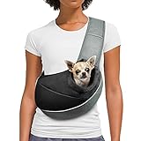 AOFOOK Dog Cat Sling Carrier, Adjustable Padded Shoulder Strap, with Mesh Pocket for Outdoor Travel (S - Up to 5 lbs, Black - Black)
