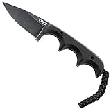 CRKT Compact Fixed Blade Knife: Minimalist Black Drop Point Neck Knife, Folts Utility Knife with Stonewashed Blade, G10 Handle and Nylon Sheath 2384K