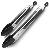 Tribal Cooking Kitchen Tongs with Silicone Tips - Stainless Steel tongs for cooking - 9' and 12' Tongs With Silicone Rubber Grips, Small and Large - Metal BBQ Tongs with Locking