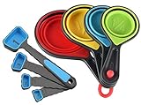 Collapsible Measuring Cups and Spoons Set- 8 Piece Portable Silicone Measuring Cups and Spoons,Markings for Liquid & Dry Measuring (blue)