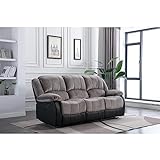 Nathaniel Home Manual Double Reclining Sofa PU Leather Upholstered 3-Seat Couch for Living Room Home Theater, Gray