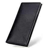 VISOUL Men's Leather Long Checkbook Bifold Wallets with RFID Blocking, Breast Pocket Tall Billfold Secretary Wallet for Men with Card Slots (Black)