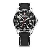 Victorinox FieldForce GMT Watch with Black Dial and Black Leather Strap