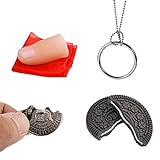 Neliky Magic Tricks Kit Including 4 Classic Tricks - Bite Coin, Bite Cookies, Disappearing Silk Fake Thumb Tip,Magic Ring Chains for Streets Magic Props Set and Close Up Magician Kit