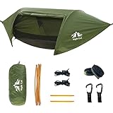 Night Cat Camping Hammock Tent with Mosquito Net and Rain Fly 1 Person Backpacking Bivvy Ground Tent with Tree Strap Swing Heavy Rain Waterproof Lightweight 440lbs