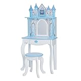 Teamson Kids - Pretend Play Kids Vanity Table and Chair, Vanity Set with Mirror, Makeup Dressing Table with Drawer Castle Play Set with Accessories for Girls Dreamland Castle Play - White/Blue/Purple