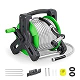 SPECILITE Wall Mount Garden Hose Reel with 75ft 304 Stainless Steel Garden Hose Metal, Heavy Duty Water Hose Reel with Nozzle for Outside, Yard, Patio