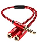 JSAUX Headphone Splitter 3.5mm, Audio Splitter 2 Female to 1 Male, Dual Headphone Adapter Compatible with PS4, PS5, Xbox, Nintendo Switch, PC Gaming Headsets, Phone, Tablet, Laptop and More-Red