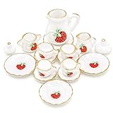 Odoria 1/12 Miniature Porcelain Tea Set 15Pcs Dollhouse Decoration Accessories, Strawberry