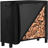 AMAGABELI GARDEN & HOME 4ft Firewood Rack With Cover Combo Set Waterproof Outdoor Log Holder, Fireplace Heavy Duty Stacker Pit for Patio Logs Storage Steel Tubular Wood Pile Tool Accessories Black