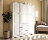 100% Solid Wood Family Wardrobe/Armoire/Closet 5961 by Palace Imports, White, 60' W x 72' H x 21' D. 3 Clothing Rods Included. NO Shelves Included. Optional Shelves Sold Separately
