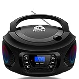 KLIM Boombox Portable Audio System - New 2023 - FM Radio CD Player Bluetooth MP3 USB AUX - Includes Rechargeable Batteries - Wired & Wireless Modes - Compact and Sturdy - Black