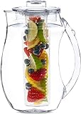 Large Fruit Infuser Water Pitcher (2.9 Quart / 93 Oz) – Shatterproof Acrylic Infusion Jug for Iced Tea, Juice, Beverages, Water, Lemon, Fruit & Herbs – BPA Free