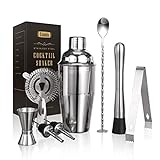 Esmula Cocktail Shaker Set 8 Piece,Stainless Steel Bartender Kit Professional Martini Mixing Bartending Kit Combination, Home Stylish Bar Tool Set with Cocktail Recipes Booklet… (8 Piece 18oz)