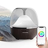 Ankrs Smart WiFi Essential Oil 600ml Air Diffuser & Humidifier Compatible with Alexa/Google Home, Mountain Scent Diffuser with Multicolor LED, Timer for Bedroom Large Room and Home-Black Walnut
