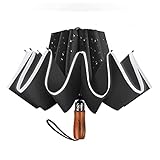 Lejorain Large Reverse Umbrella -50 Inch Windproof Folding Inverted Umbrella - Upside Down with Safety Reflective Strip (1,black)