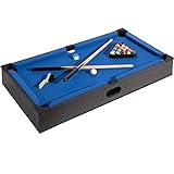 RayChee 27in Mini Pool Table Set, Portable Tabletop Billiards Game w/Small Billiards Balls, Pool Cues, Triangle Rack, Chalk, Brush for Adults, Kids, Cats, Toddlers (Wood Grain)