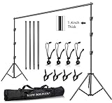 SLOW DOLPHIN 10 x 10Ft Photo Video Studio Heavy Duty Adjustable Muslin Backdrop Stand Background Support System Kit for Photography with Carrying Bag 8 Pcs Clip Clamps
