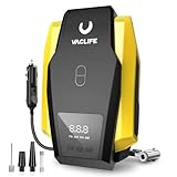 VacLife Portable Air Compressor - Air Pump for Car Tires (up to 50 PSI), 12V DC Tire Pump for Bikes (up to 150 PSI) w/ LED Light, Digital Pressure Gauge, Model: ATJ-1166, Yellow (VL701)