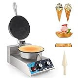 IRONWALLS Commercial Electric Ice Cream Cone Maker Machine, 1200W 110V Waffle Cone Maker Stainless Steel with Time & Temperature Dual Control, Nonstick Egg Roll Mold for Restaurant