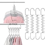 KLEVERISE 20 Pack Metal Space Saving Hangers, Stainless Steel Space Saver Hangers for Clothes, Magic Wonder Cascading Space Saving Closet Clothing Hanger Organizer Space Saver