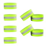 Juland 8 PCS Reflective Wristbands Adjustable Elastic Running Gear Arm Bands Belt High Visibility Safety Reflector Straps Bicycle Pants Cuff Clip for Runners Women Kids Men Fluorescent Green