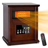 Lifeplus 1500W Electric Infrared Space Heater, Quartz Heater for Indoor Use, Tip-Over & Overheat Protection with Remote Control, 3 Heat Settings, 12H Timer for Large Room Basement Heating