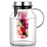 Glass Water Pitcher, Fruit Infuser Pitcher with Removable Lid, High Heat Resistance Infusion Pitcher for Hot/Cold Water, Flavor-Infused Beverage & Iced Tea - 2 Qt