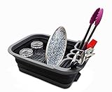 SAMMART Collapsible Dish Drainer with Drainer Board - Foldable Drying Rack Set - Portable Dinnerware Organizer - Space Saving Kitchen Storage Tray (1, Grey/Black)
