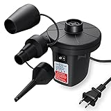 Quick-Fill Electric Air Pump with 3 Nozzles, Portable Inflator/Deflator for Inflatables Air Mattress Bed Couch Pool Floats Toys Swimming Ring Raft and Boat, AC 110-120 Volt Indoor Use, Black